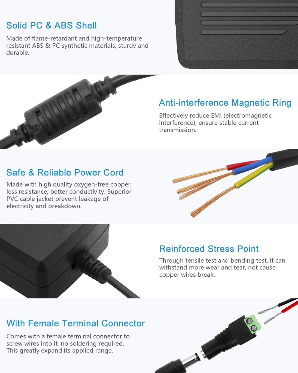 ALITOVE DC 12V 5A Power Supply Adapter Converter Transformer 60W AC 100-240V Input with 5.5x2.5mm DC Output Jack for 5050 3528 LED Strip Module Light - Image 5