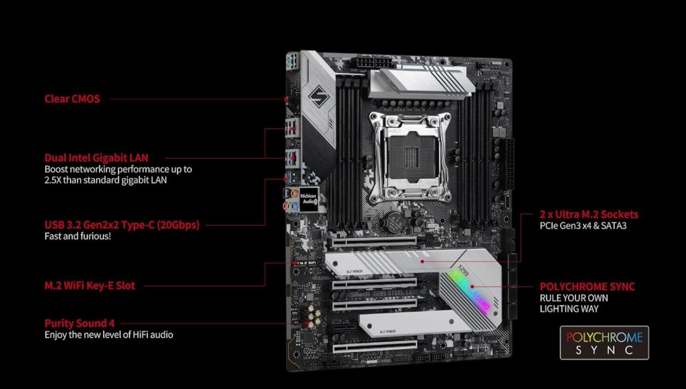 ASRock X299 Steel Legend LGA2066 ATX Motherboard | Intel Core X-Series | DDR4 4200+ (OC) | Dual M.2 | USB 3.2 Gen2x2 | Dual Intel LAN | 11 Phase Power | RGB Lighting - Image 5
