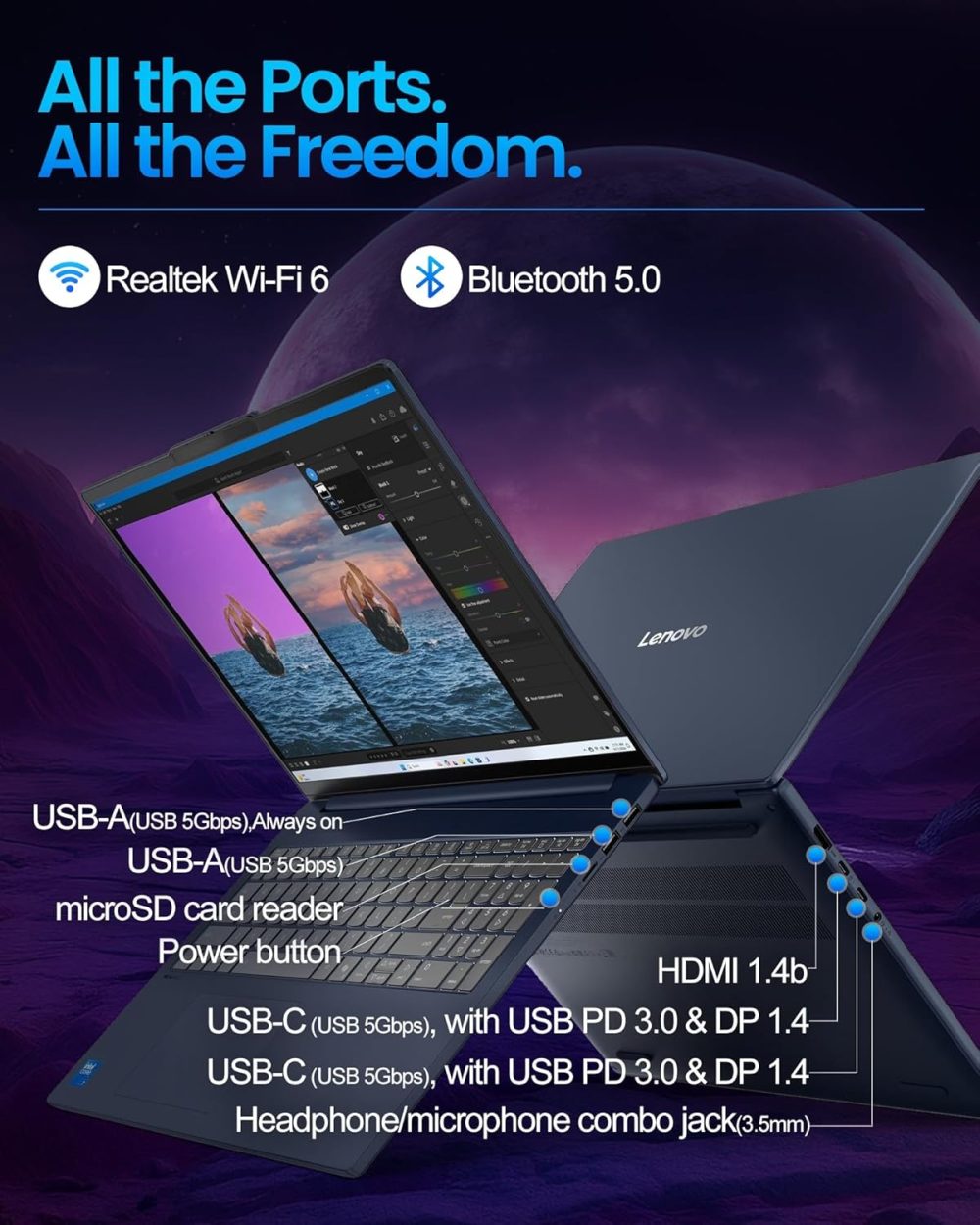 Lenovo IdeaPad Touchscreen Business Laptop - 16 Inch FHD+(1920X1200) - Intel 10-Core 7 240H(Beat Ultra 7 255U) - Facial Login IR Cam - Backlit KB - Win 11 Pro - Redragon Bundle(32GB DDR5 | 1TB SSD) - Image 5