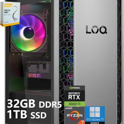 Lenovo LOQ Tower Gaming Desktop | AMD 8-Core Ryzen 7 8745HX | 32GB DDR5 1TB SSD | NVIDIA GeForce RTX 5060 Ti DLSS 4 (Up to 759 AI Tops) | Type-C Wi-Fi 6 Win11 Pro w/DLCA Accessory