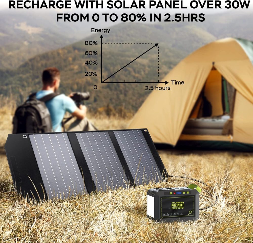 MARBERO Portable Power Station 88Wh Camping Lithium Battery Solar Generator Fast Charging with AC Outlet 120W Peak Power Bank(Solar Panel Optional) for Home Backup Outdoor Emergency RV Van Hunting - Image 6