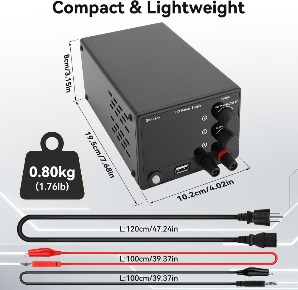 DC Power Supply Variable 30V 5A Adjustable DC Regulated Lab Bench Power Supply with 4-Digit LED Display, 18W USB Fast Charging Port, Adjustment Knob, Output Switch, Protection Function - Image 6