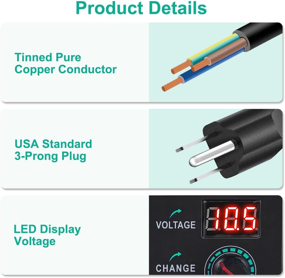 Universal Power Supply 3V~24V 3A 72W Adjustable Variable 3V 5V 9V 12V 18V 20V 24V AC/DC Adapter Charger, 100V-240V AC to DC Converter with 14 Tips, Polarity Converter and 4-Way Power Splitter Cable - Image 6