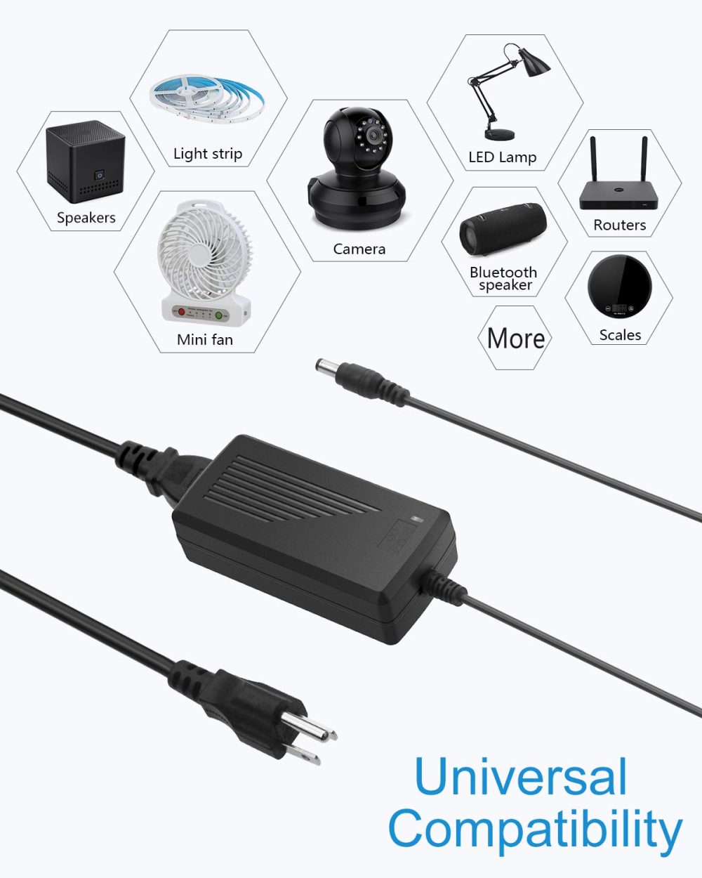 ALITOVE DC 12V 5A Power Supply Adapter Converter Transformer 60W AC 100-240V Input with 5.5x2.5mm DC Output Jack for 5050 3528 LED Strip Module Light - Image 6