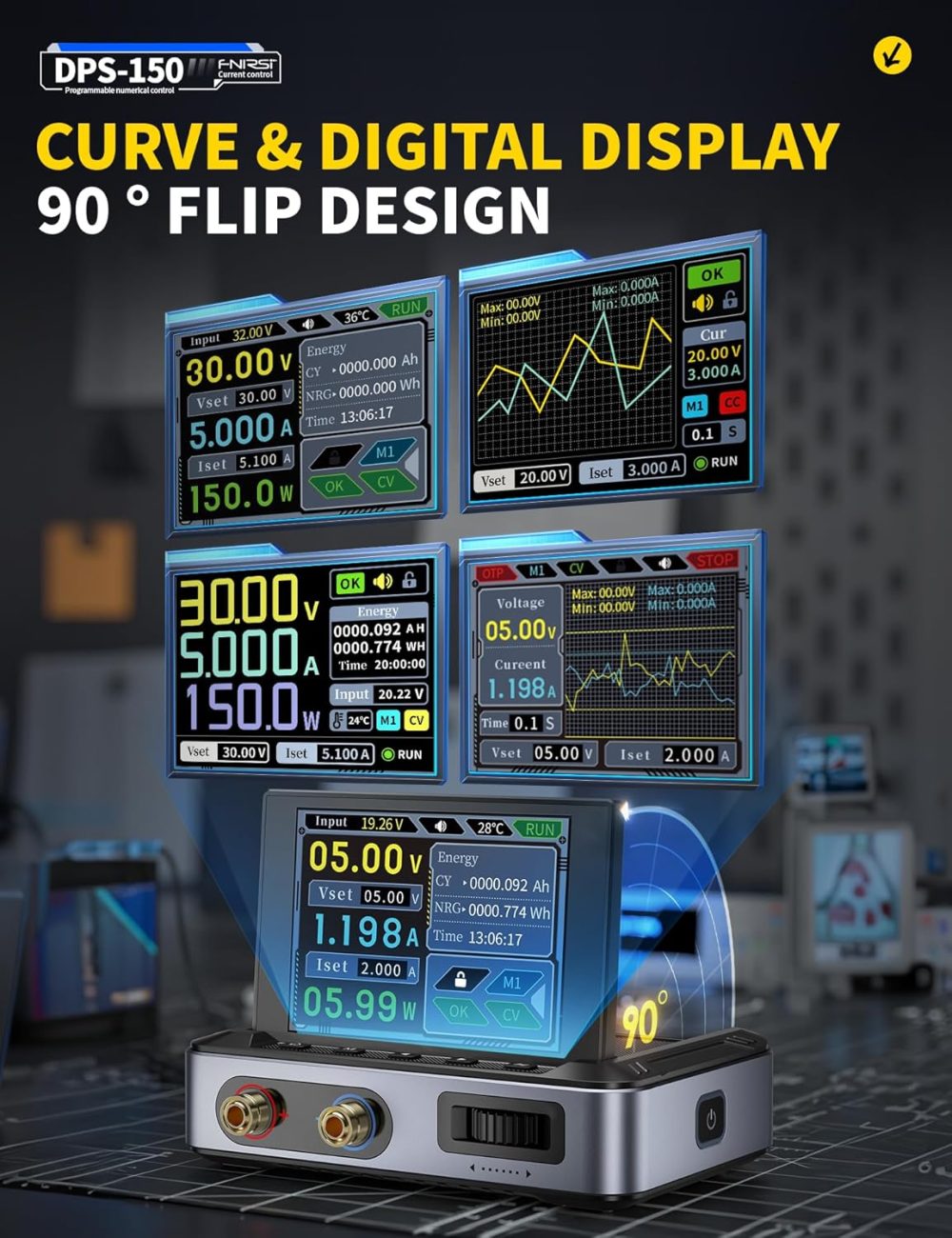FNIRSI DPS-150 DC Power Supply Variable, 0-30V 0-5A Adjustable DC CNC Power Supply with 4-Digit IPS Display, <20mV Power Ripple, PD/QC/DC Input, PC Programmable Regulated Switching Power Supply - Image 6