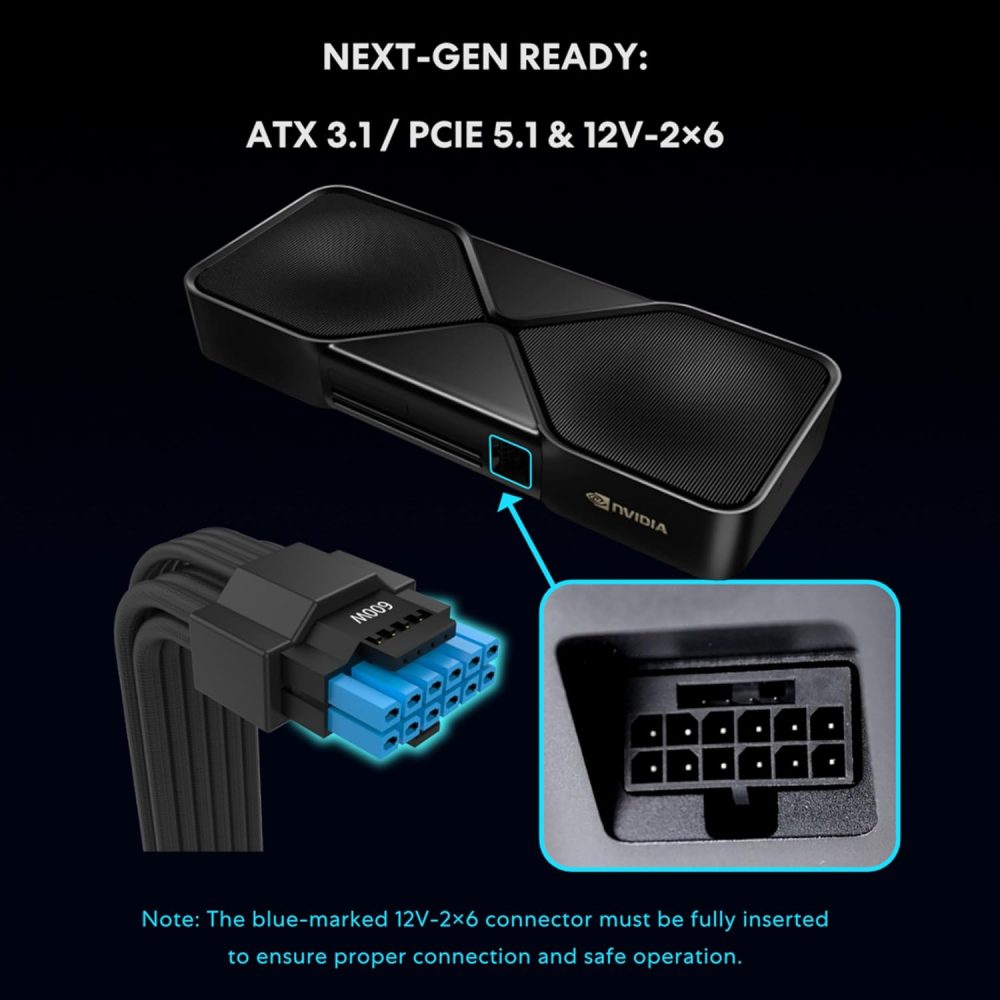 Lian Li SP Platinum 1000W SFX Form Factor Power Supply with 12V-2x6 Connectors - ATX 3.1 & PCIE 5.1 Compliant - Low-Noise - Fully Modular - 105°C Capacitors - 10 Year Warranty - Black (SP1000P.B) - Image 6