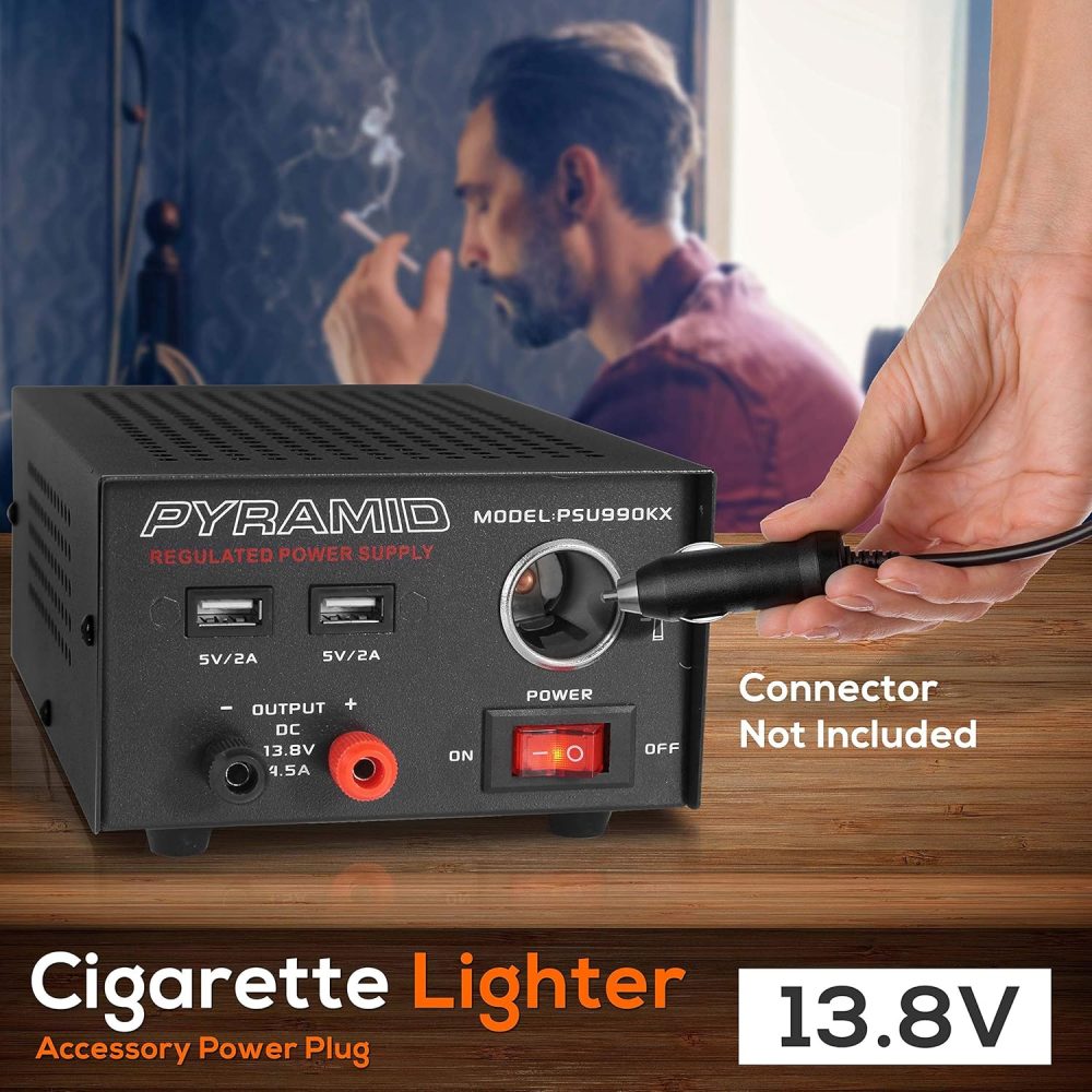 Universal Compact Bench Power Supply - 7 Amp Regulated Home Lab Benchtop AC-Dc Converter Power Supply for CB Radio, HAM W/ 13.8 Volt Dc 120V AC Supply, Dual USB, Cigarette Lighter - Pyramid PSU990KX - Image 6