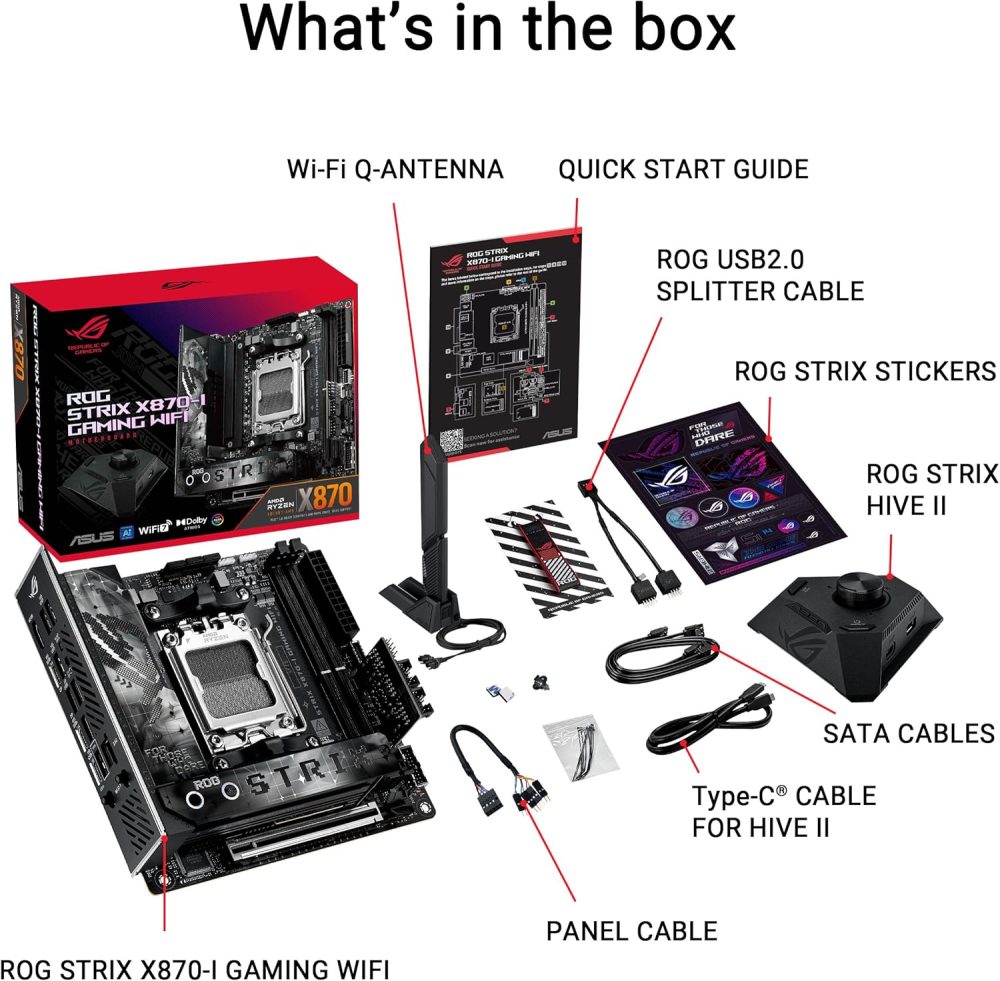 ASUS ROG Strix X870-I Gaming WiFi AMD X870 AM5 DDR5 8400 HDMI 2xUSB4 2X M2 USB3.2 WiFi 7 + BT Aura RGB 2.5Gbit LAN Mini ITX 10+2+1 Power Stages, Dual USB4, ROG Strix HIVE II Motherboard - Image 6