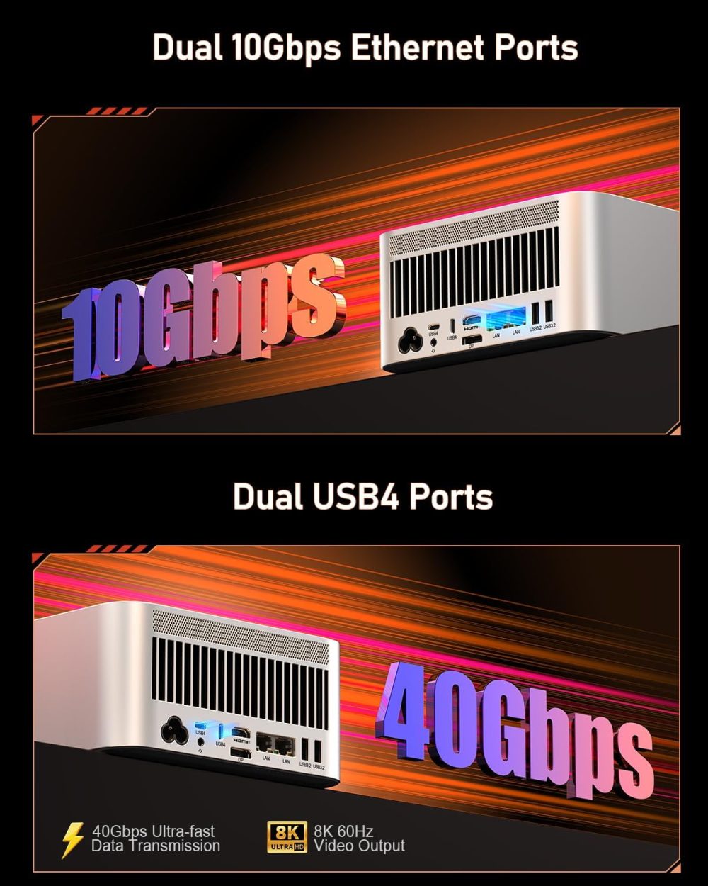 Beelink Mini PC, GTR9 Pro AMD Ryzen AI Max+ 395 CPU (126 Tops), 128GB RAM 2TB Crucial SSD, Mini Computer 10GbE Dual LAN/WiFi 7+BT5.4/8K Quad Display/USB4.0 * 2/SD Card Slot/DeepSeek 70B - Image 6