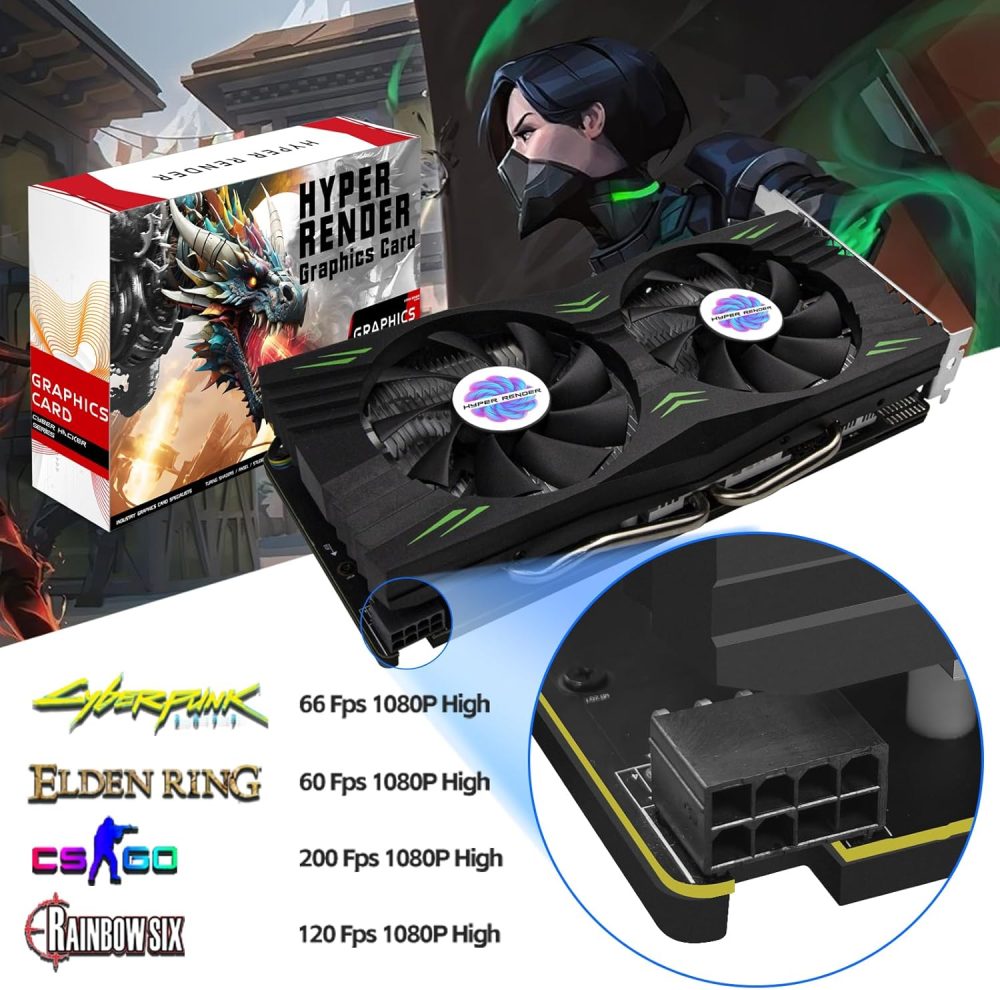HyperRender RX 580 Graphics Card 8GB 2048SP GDDR5 256 Bit PC Gaming Video Card Computer Graphics Boards 3*DP 1*HDMI PCI Express 3.0 with Freeze Fan Stop for Desktop Computer GPU for Gaming PC - Image 6
