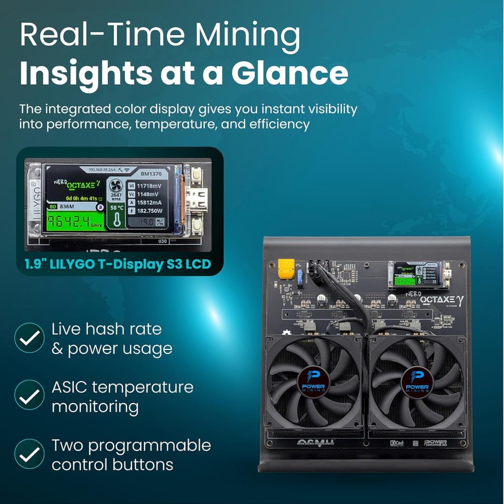 NerdOctaxe Gamma 9.6 TH/s Bitcoin ASIC Miner – Open-Source Home Miner with BM1370, Wi-Fi & USB-C, Complete Kit, Power Supply & Stand - Image 6