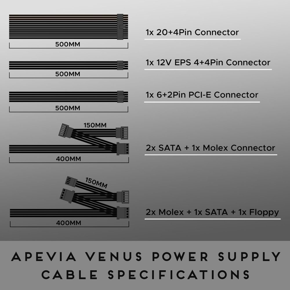 APEVIA VENUS500W Venus 500W ATX Power Supply with Auto-Thermally Controlled 120mm Fan, 115/230V Switch, All Protections - Image 6