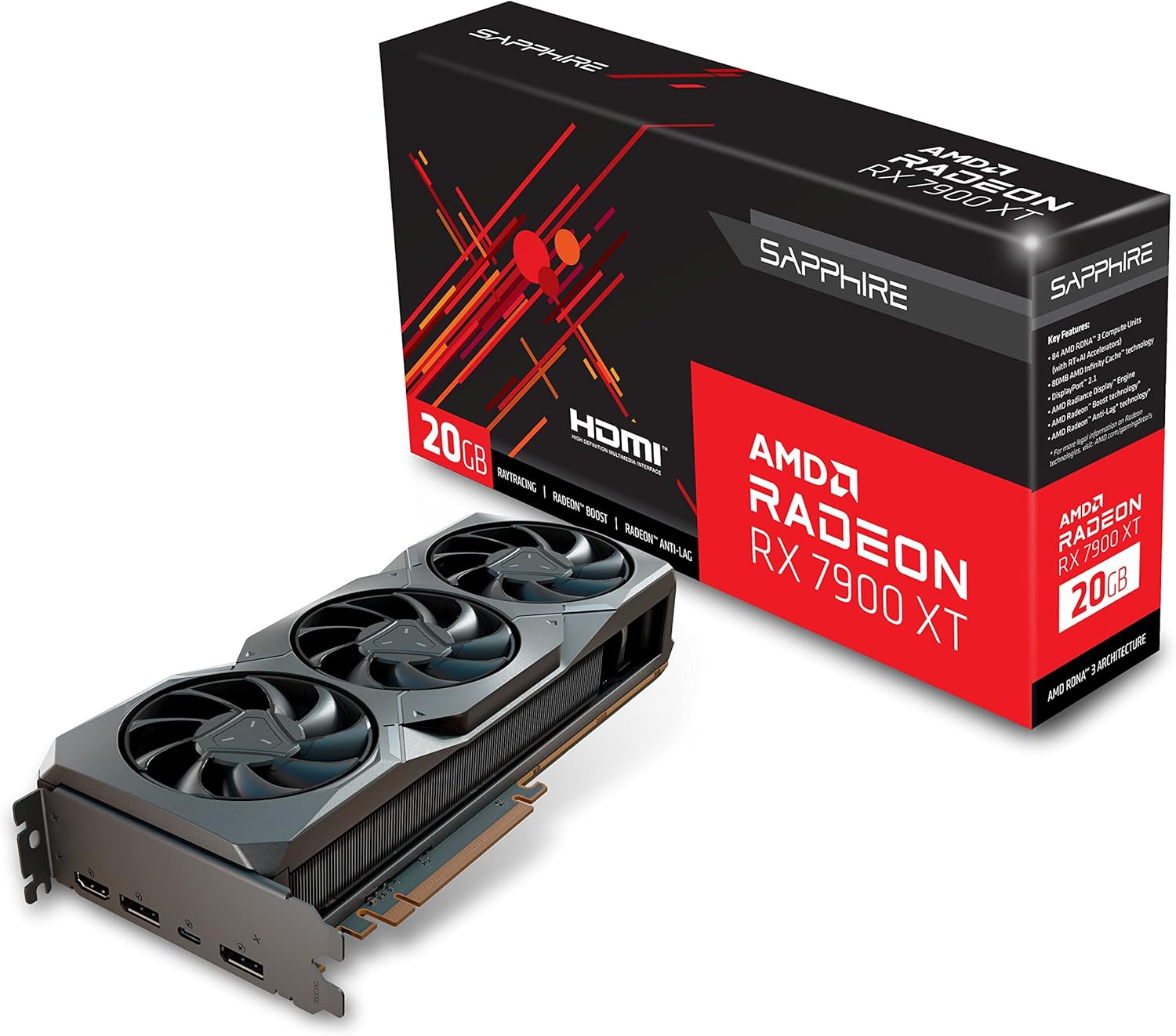 Sapphire 21323-01-20G AMD Radeon RX 7900 XT Gaming Graphics Card with 20GB GDDR6