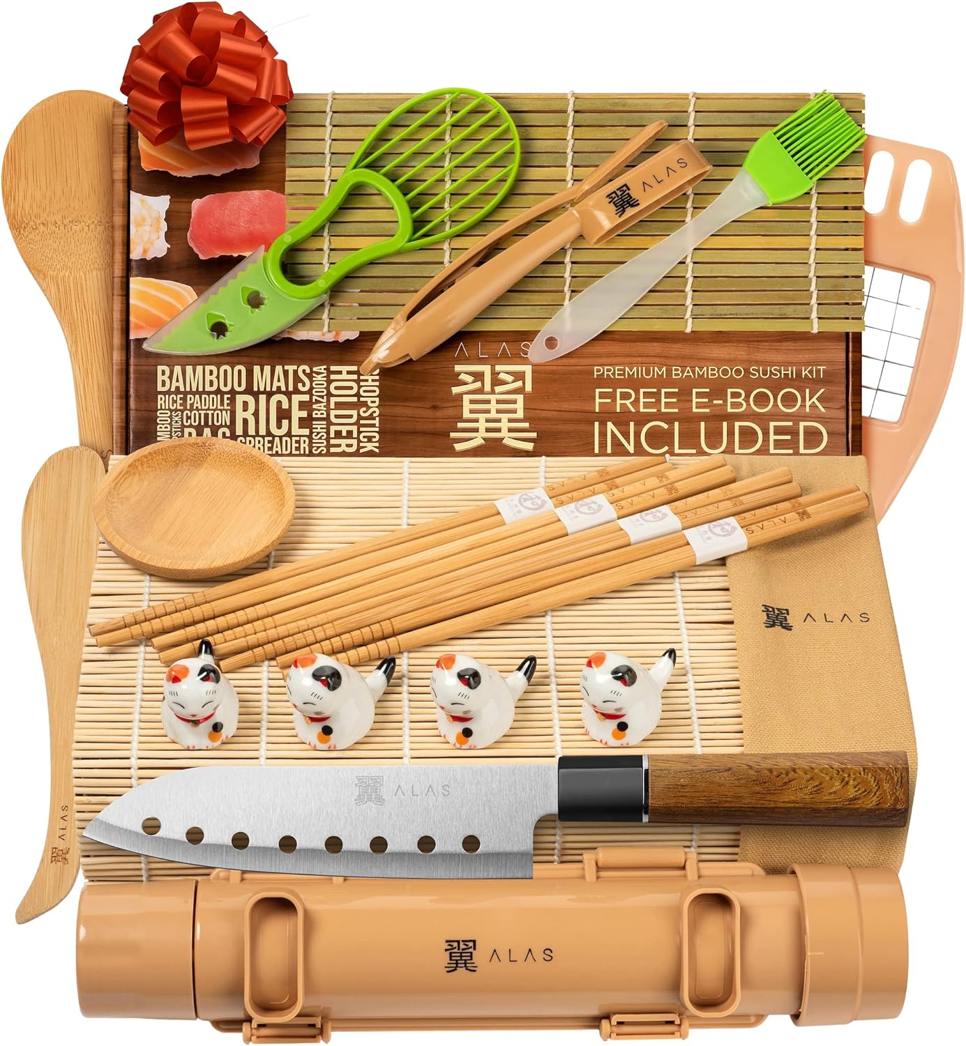 Alas Complete 20 Piece Sushi Making Set - Kit for Beginners & Pros with Knife